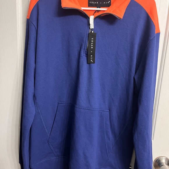 Edgar + Ash 1/4 Zip Mens Medium Long Sleeve Pullover Blue & Orange Pocket NEW - Picture 1 of 5